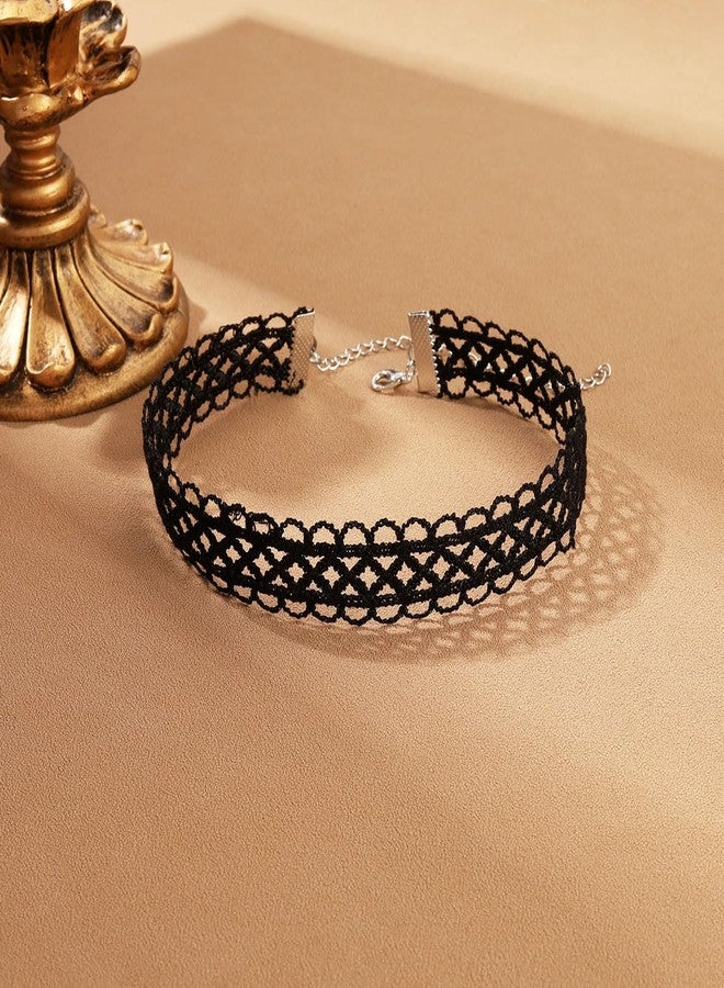 MXUHUI 8 Pieces Lace Choker Necklace Elegant Gothic Lace Choker Black Halloween Sexy Jewelry Neck Chain Collar Statement for Women Lady Party Cosplay (5-piece set black) - Image 3